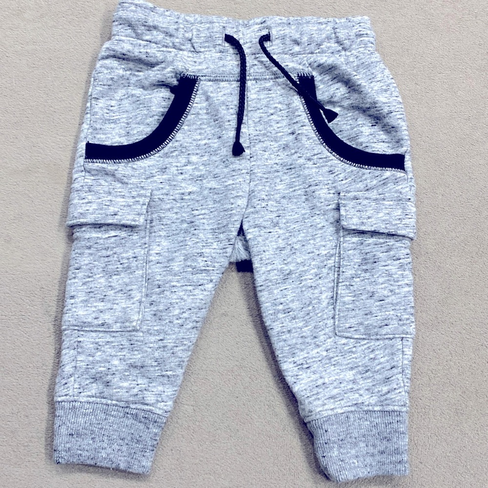 Cat & Jack Gray Black Baby Boy Joggers Adorable Drawstrings Pants Size 12M !
